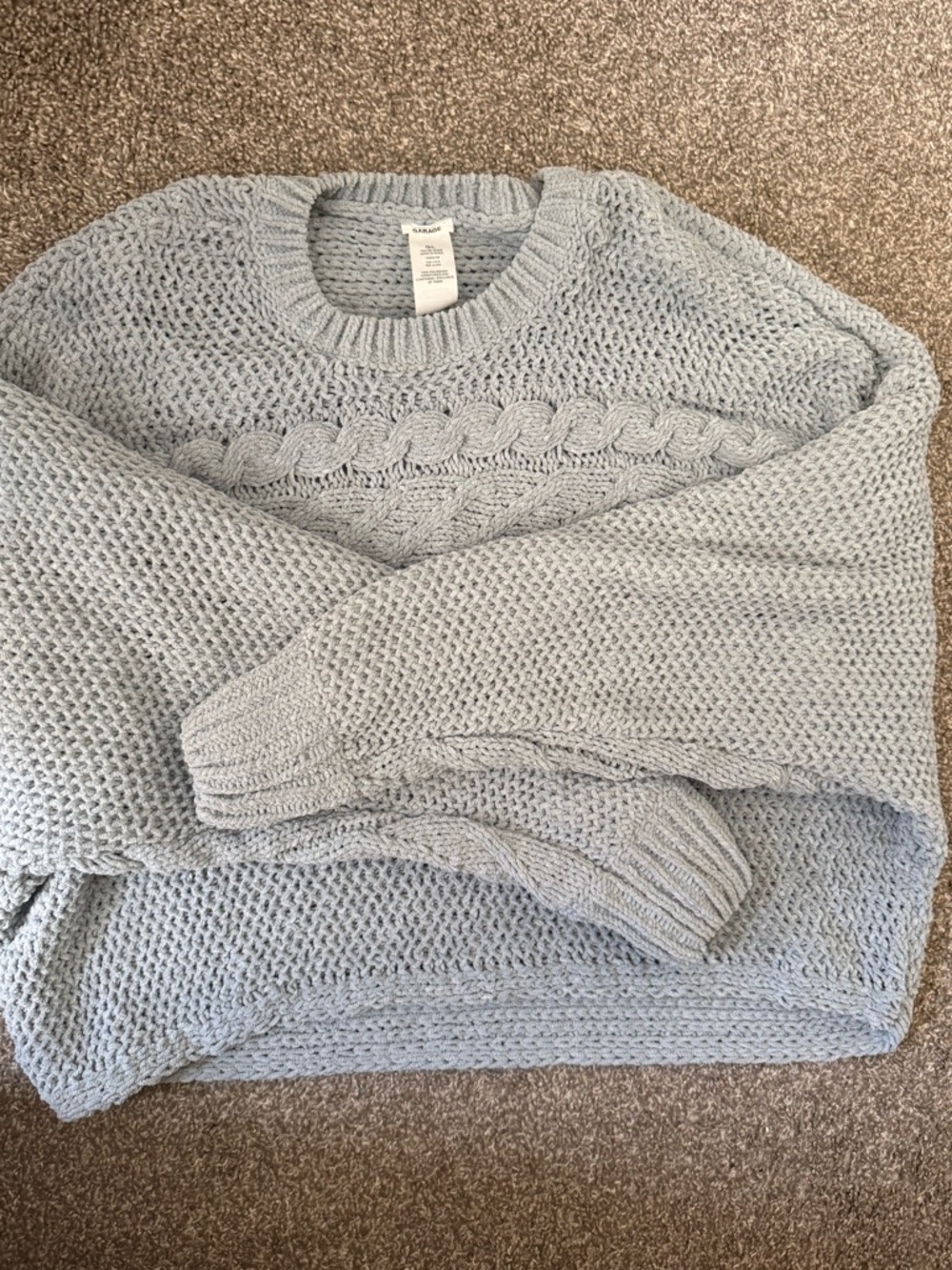 Garage Light Blue Cable Knit Crewneck Sweater